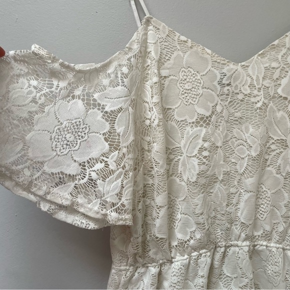 Rue+ beige Lace Cold-Shoulder Elastic Waist Lined Jumpsuit Romper size XL - Picture 3 of 5